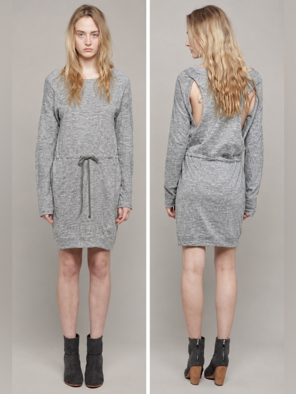 Rag & Bone Sibella Grey Knit Open Back Drawstring Mini Dress XS